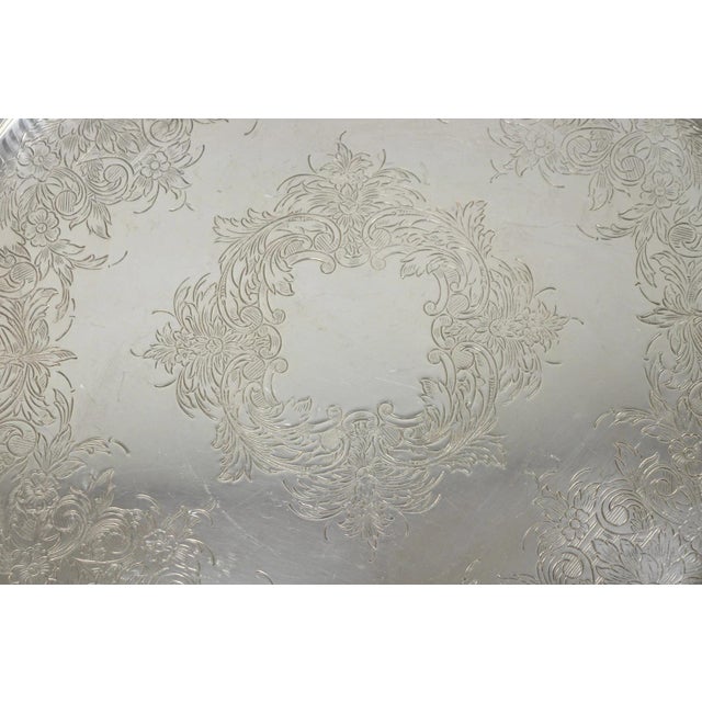 Mid 20th Century Mid 20th Century Webster Wilcox "Brandon Hall" 7572g Silver Plated Reticulated 15" Round Bar Tray For Sale - Image 5 of 13