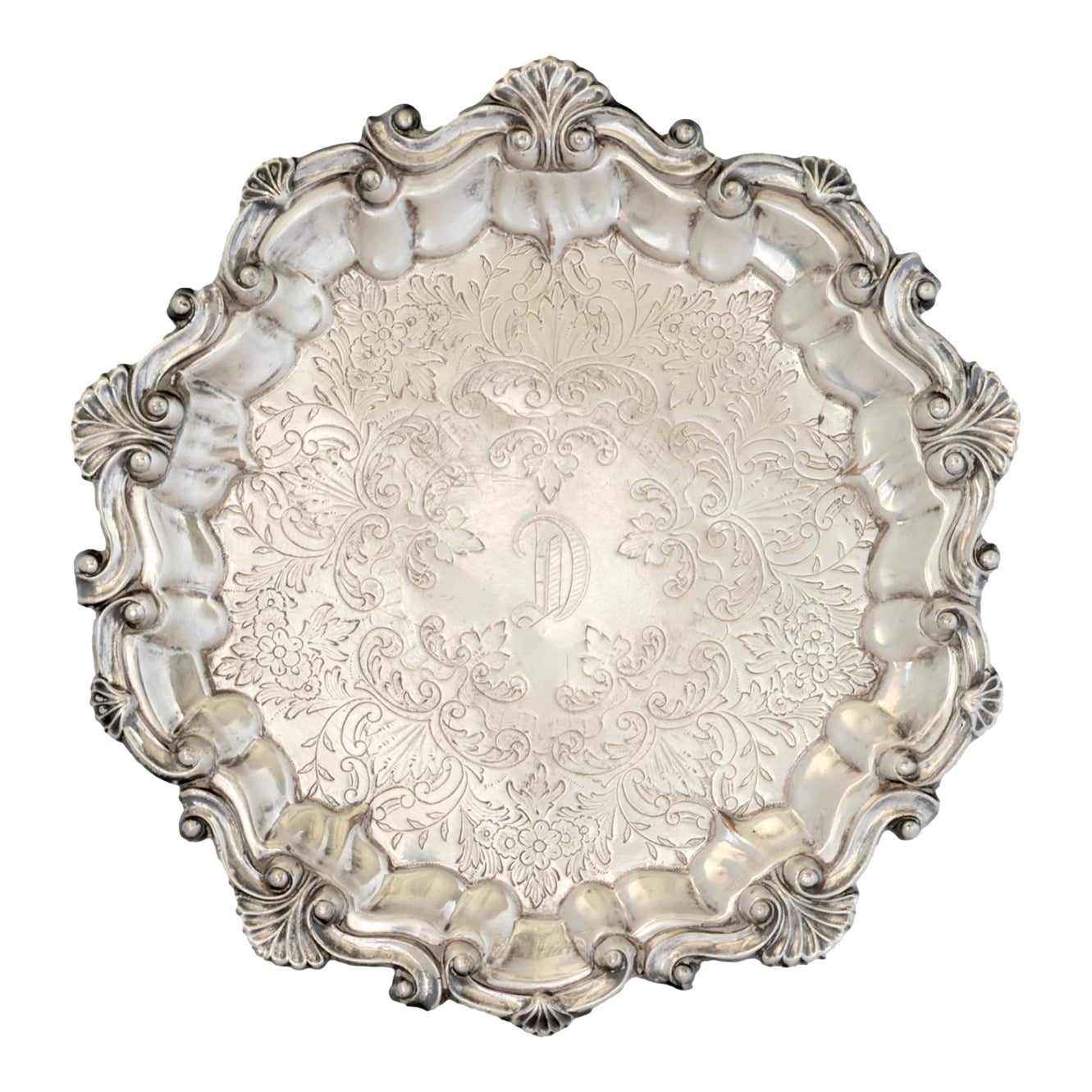 English Silverplate Petite Monogram 'D' Tray | Chairish