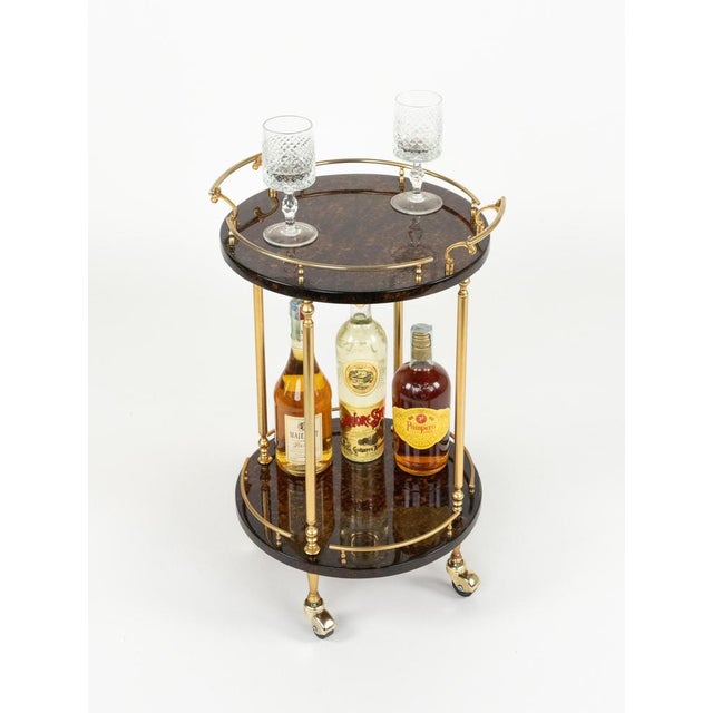 Mid-Century Modern Serving Bar Cart in Goatskin and Brass by Aldo Tura, 1960s For Sale - Image 6 of 17