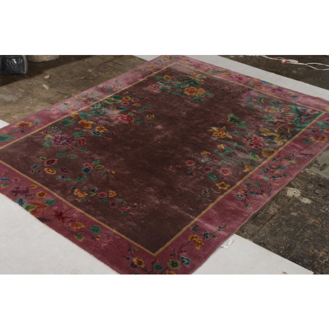 Art Deco Antique Chinese Art Deco Rug in Purple With Colorful Floral Pattern - Rug & Kilim For Sale - Image 3 of 6