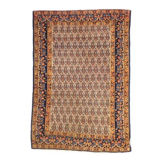 Antique Persian Senneh Wool 4x6 Navy, Gold & Orange Handmade Area Rug #1143202 For Sale