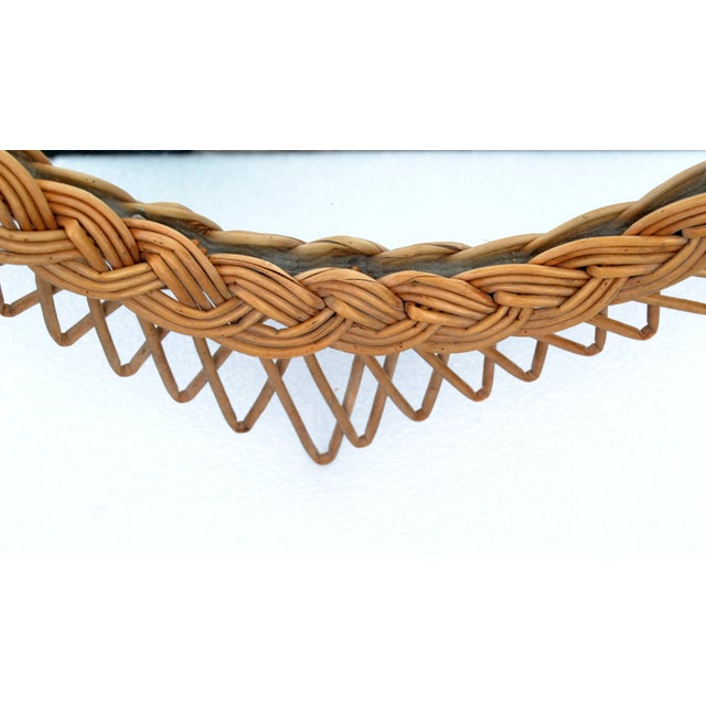 Bohemian Handwoven Wicker Wall Mirror Rhombus Shape French Mid-Century Modern For Sale - Image 9 of 13