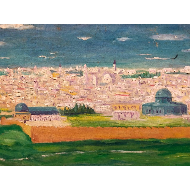 Impressionist Arye Leo Peysack, German Israeli Oil Painting Jerusalem Panorama of Old City Walls, c.1930 For Sale - Image 3 of 4