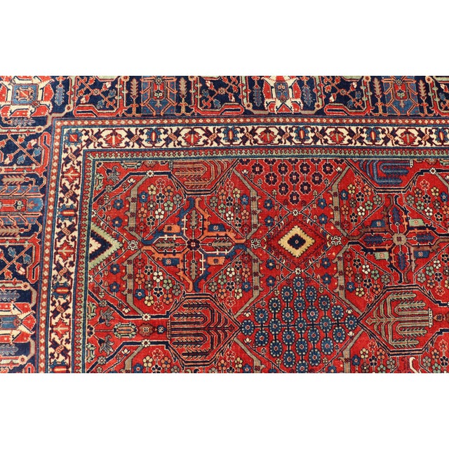 Antique Joshegan Rug With Rich Red Field, Geometric Motifs and Navy Borders 12 X 16'5 For Sale - Image 12 of 16