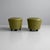 Italian modern green faux leather pouf, 1970s Pouf with a tapered circular structure, padded and upholstered in olive...