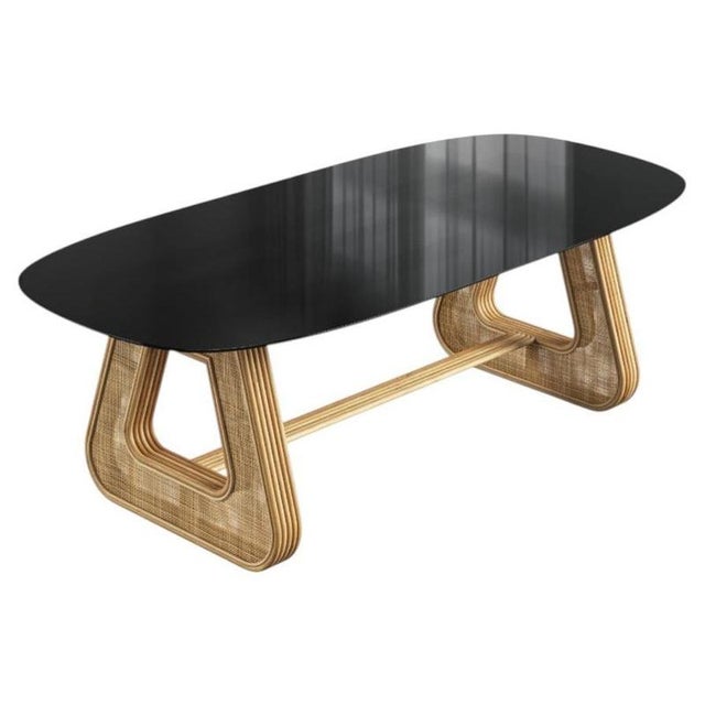 Portofino Dining Table in Tinted Rattan and Glass by Popus Editions For Sale - Image 6 of 6