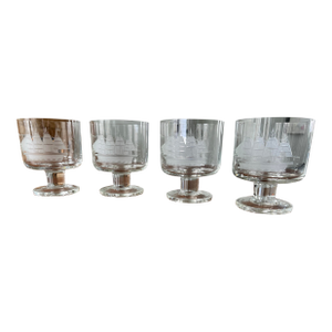 Mid 20th Century Etched Clipper Ship Footed Tumblers-4 Piece Set