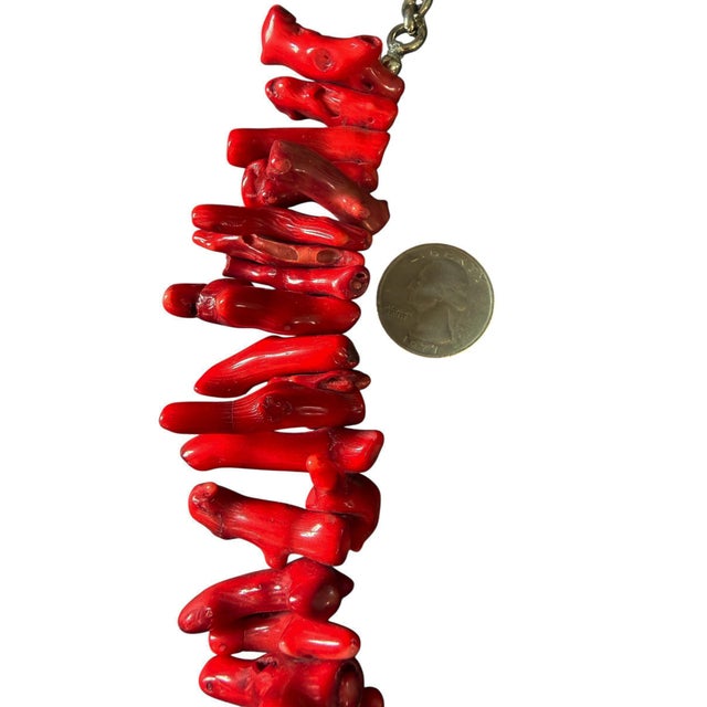 Shell Vintage Natural Red Coral Branch Necklace W/Silver Chain For Sale - Image 7 of 12