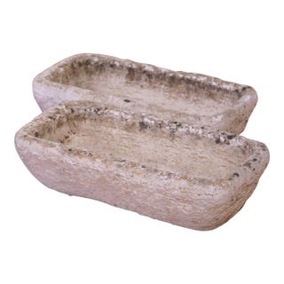 Pair of 19th Century French Hand-Carved Limestone Garden Trough Planters For Sale