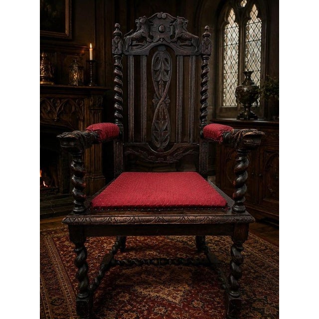 Victorian Jacobean Revival Carved Oak Dining Chairs, 1890s, Set of 6 For Sale - Image 4 of 18