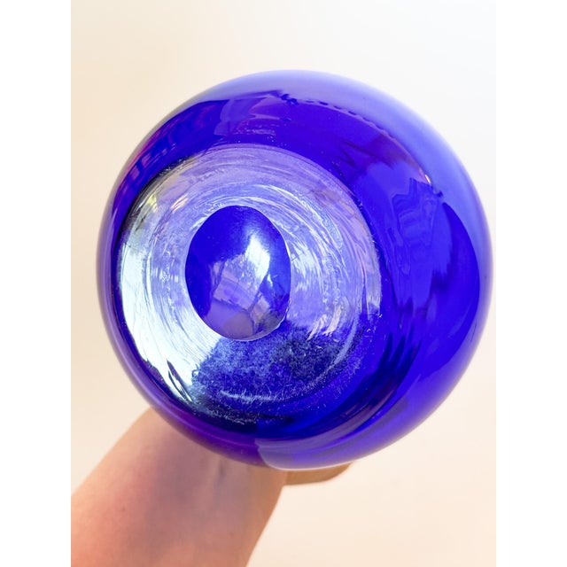 Late 20th Century Cobalt Blue Artisan Blown Glass Pitcher For Sale - Image 5 of 9