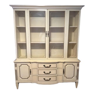 Mid-Century White Furniture Co. French Provincial One-Piece China Cabinet & Hutch For Sale