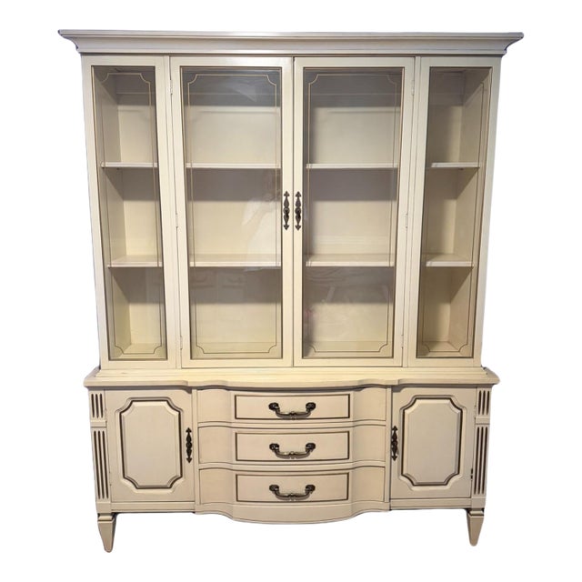 Mid-Century White Furniture Co. French Provincial One-Piece China Cabinet & Hutch For Sale