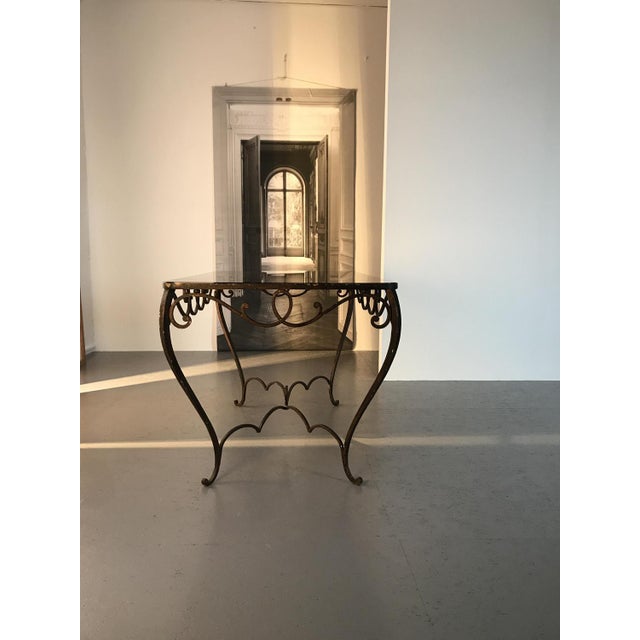 French Art Deco Wrought Iron Dining Table with Black Colored Glass, 1930s For Sale - Image 14 of 18