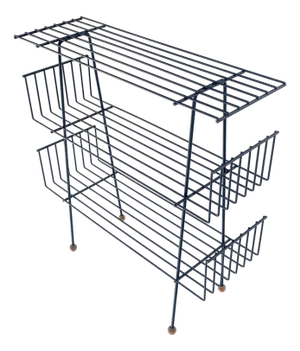 Tony Paul Style Vintage c1970s Bent Wire Magazine Rack Shelf Wood Ball Feet