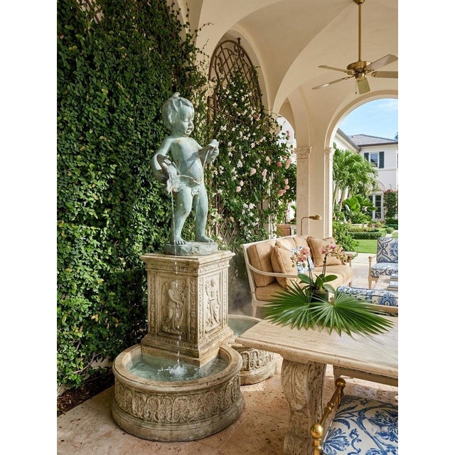 Verdigris Vintage Italian Bronze Putti Fountain With Geese For Sale - Image 8 of 8