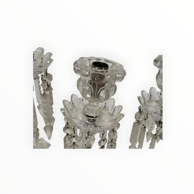 Vintage Pair 14" Modular Crystal 3-Light Candelabras Threaded European Lead Crystal Complete With Prisms For Sale - Image 12 of 12