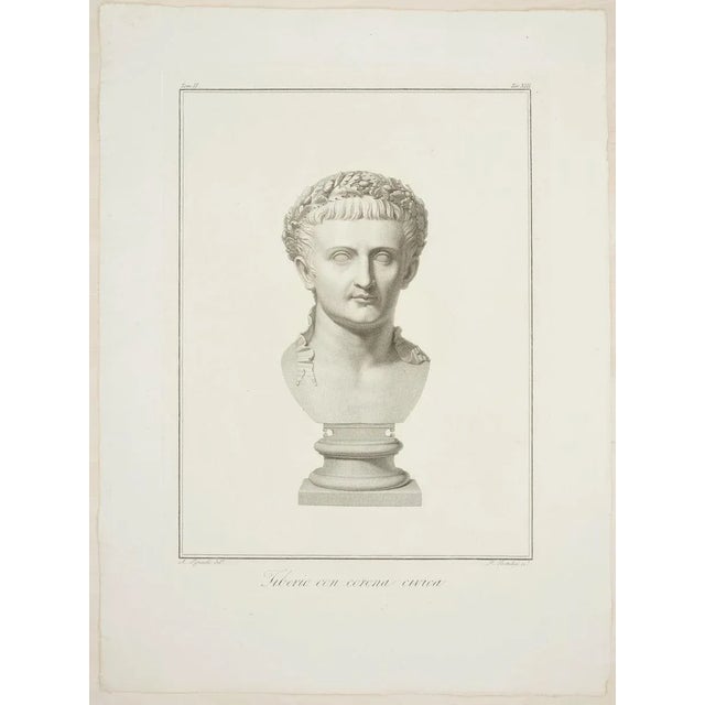 “tiberio con corona civica” (tiberius with a civic crown) is a beautiful black and white burin and etching on paper,...