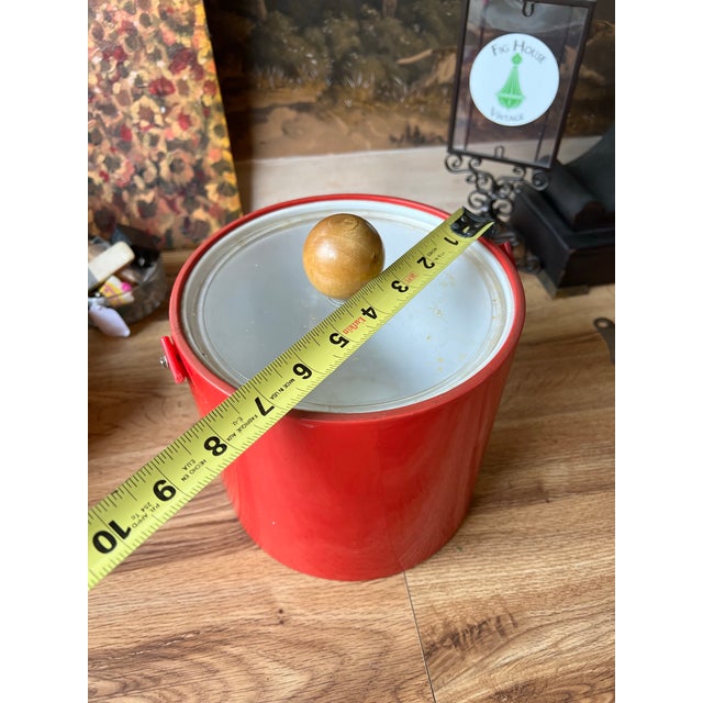 Mid-Century Modern 1970s Red Plastic Ice Bucket/Champagne Bucket With Wooden Handle on Lid For Sale - Image 3 of 5