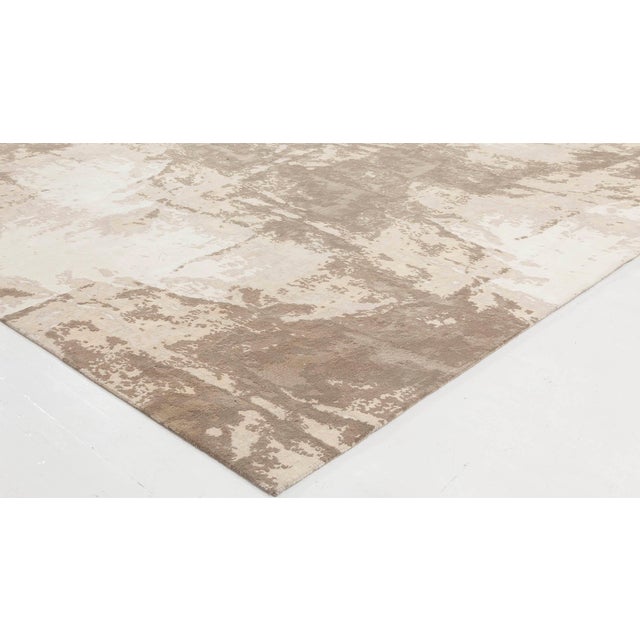 Modern Desert Haze Abstract Modern Rug In Beige With Tan, Silk "Sandstorm" For Sale - Image 3 of 5