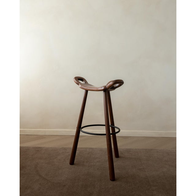 Vintage Spanish Brutalist Wooden Marbella Bar Stools from Confonorm, 1970s, Set of 3 For Sale - Image 4 of 18