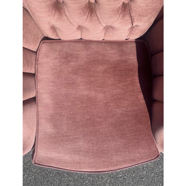 Textile Vintage French Provincial Blush Pink Velvet Armchair With Carved Wood Frame For Sale - Image 7 of 7