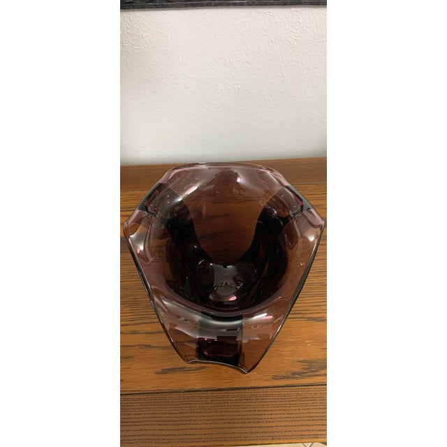 1980s Vintage Amethyst Art Glass Sculptural Vase For Sale - Image 5 of 7