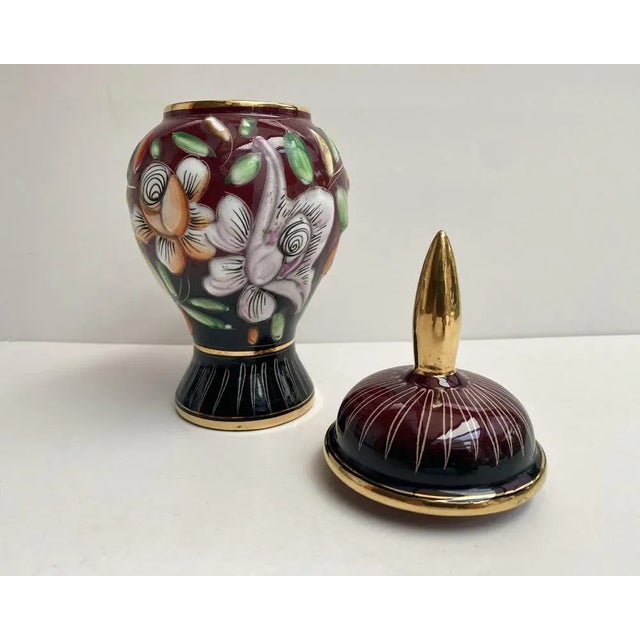 Vintage Ceramic Vase with Lid and Floral Decor from Hubert Bequet, Belgium, 1950s For Sale - Image 4 of 7