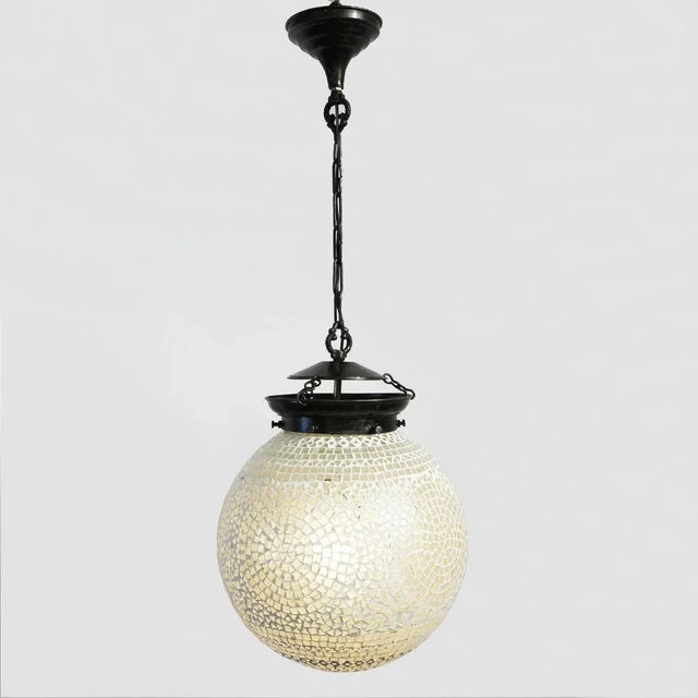 Indian White Mosaic Globe Pendant Lantern, Large For Sale - Image 3 of 9