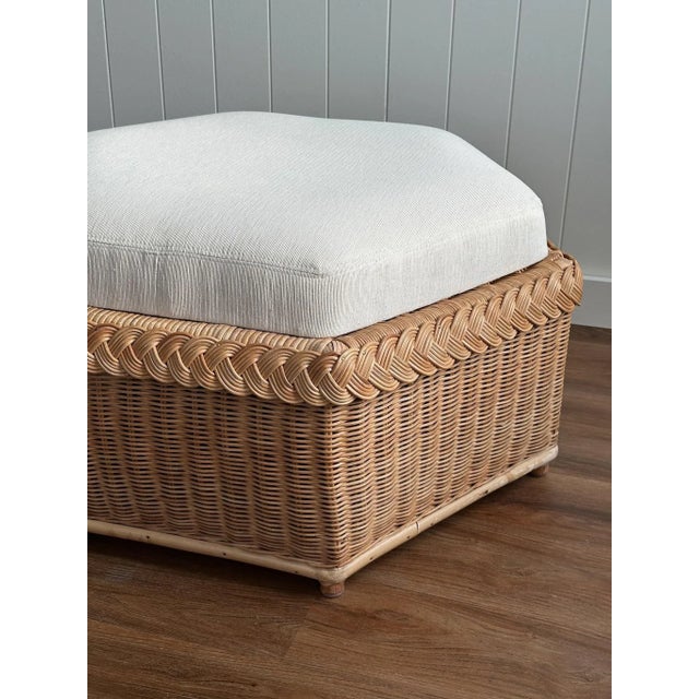 1970s Vintage Coastal Brown Jordan Braided Rattan Hexagonal Ottoman For Sale - Image 5 of 12