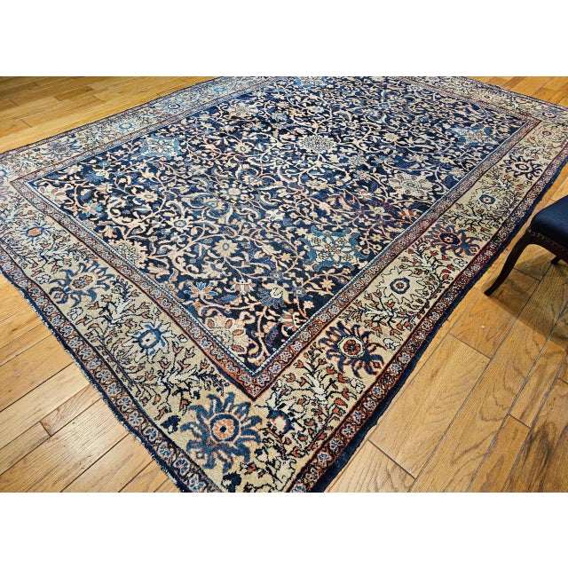 Antique Persian Ziegler Mahal Sultanabad Rug, Hand-Knotted Wool, Geometric Pattern, Navy & Ivory, 9x12 For Sale - Image 4 of 16