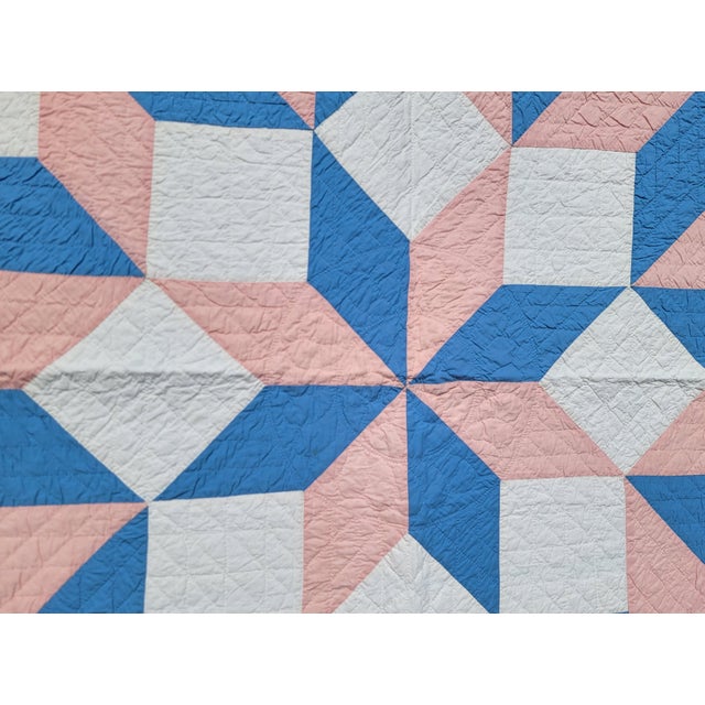 Rustic Eight Snow Flake Quilt Blue and Pink Border For Sale - Image 3 of 5