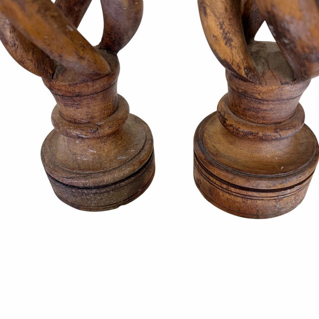 Hand Carved Open Barley Twist Candlestick Holder - A Pair For Sale - Image 4 of 5