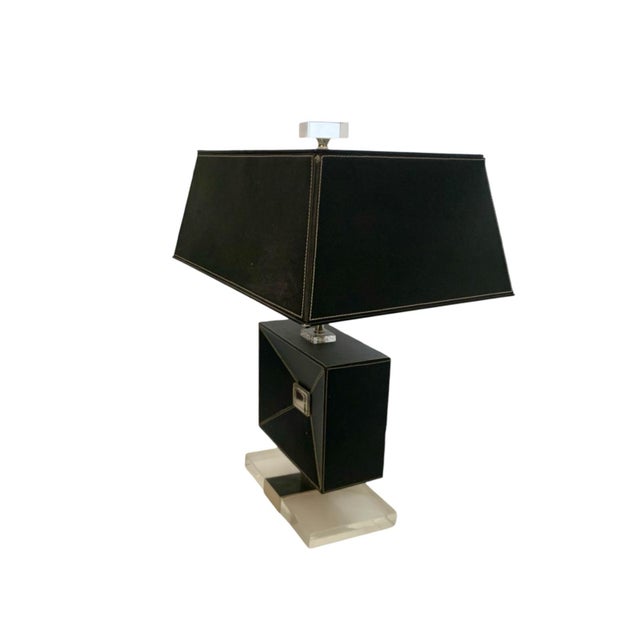 Late 20th Century Pair of Table Lamps Leather Envelope Design With Acrylic Base Modern Style Vintage Decor - Pair For Sale In Tulsa - Image 6 of 8