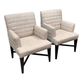Hickory White Channel Tufted Lounge Armchairs, Pair For Sale
