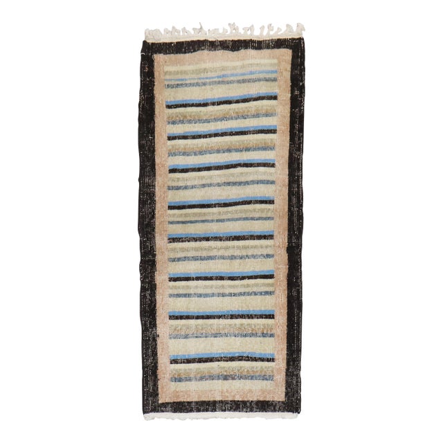 Shabby Chic Turkish Deco Minimalist Runner, Mid-20th Century - 2' x 4'5" For Sale