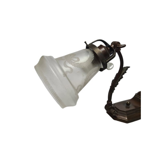 Art Nouveau German Piano Lamp in Glass and Tin, 1900s For Sale - Image 3 of 10