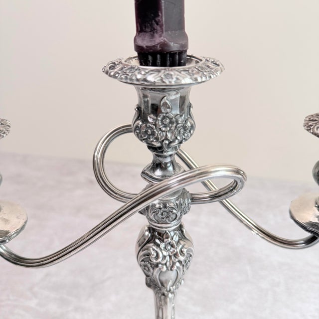 A graceful and well-proportioned vintage silver-plated candelabra in the International Silver Company’s beloved Countess...