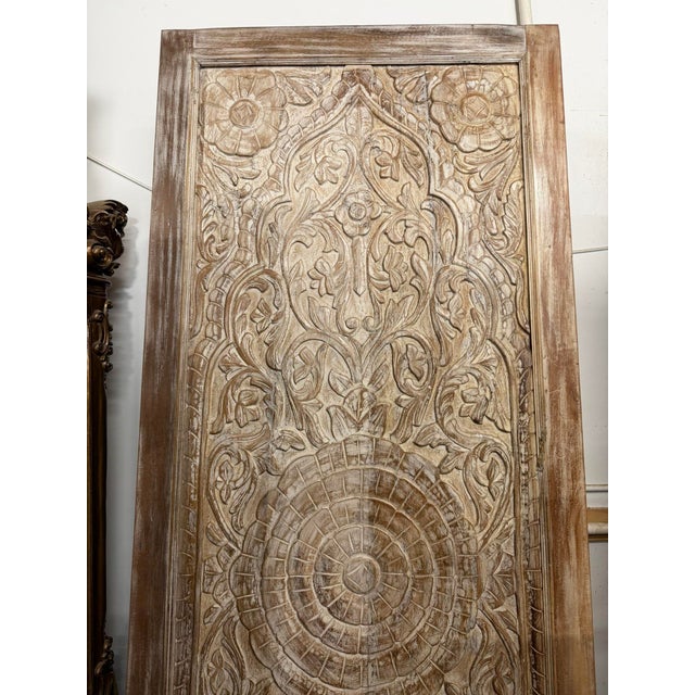 Carved Lotus Motif Solid Wood Sliding Barn Door, Double-Sided 96x36 For Sale In Orlando - Image 6 of 8