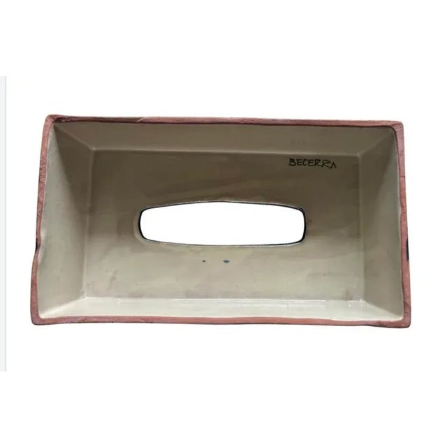 This substantial tissue box cover has the artist’s signature inside~ Becerra. It is a folk art piece from the Puebla...
