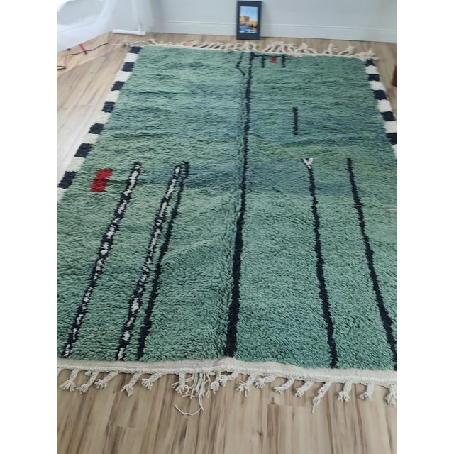 Contemporary Forest Green Abstract Wool Moroccan Rug For Sale - Image 9 of 12