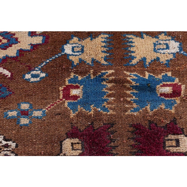 Early 20th Century Indian Blue, Red, Brown, Beige Handwoven Wool Rug For Sale - Image 4 of 8