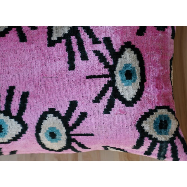 Contemporary Luxury Pink Handmade Silk Evil Eye Throw Pillow With Down Insert For Sale In San Francisco - Image 6 of 7