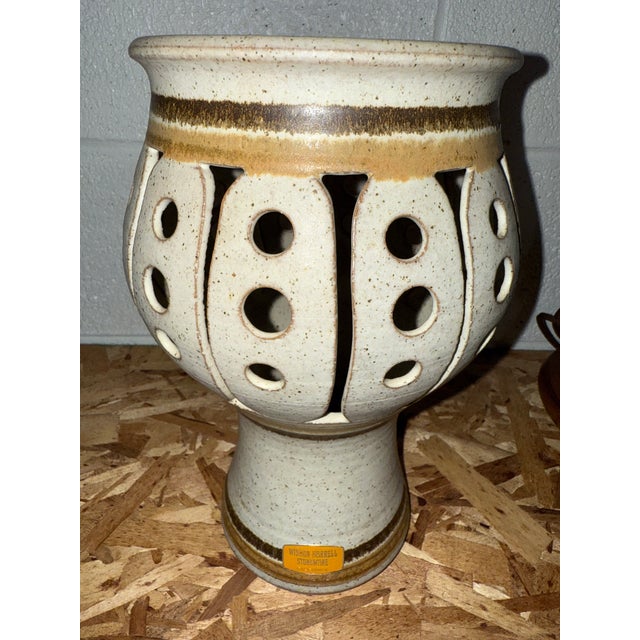Early California Wishon Harrell Studio Stoneware Pottery Ceramic Lamp. Cut Peepholes let light thru in an Artistic...