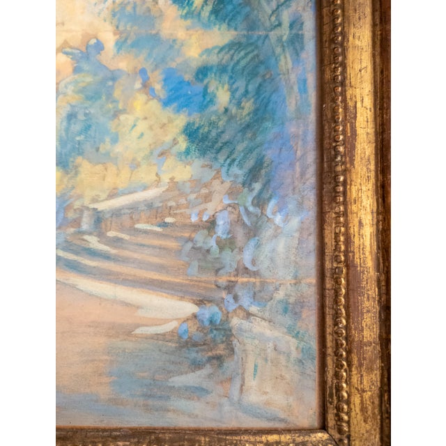 19th Century French Impressionist Oil Pastel Study of a Garden in Giltwood Frame For Sale - Image 12 of 15