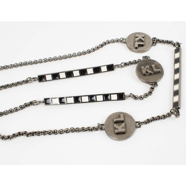 Karl Lagerfeld Gunmetal Long Necklace with Red and Black Enamel For Sale - Image 13 of 13