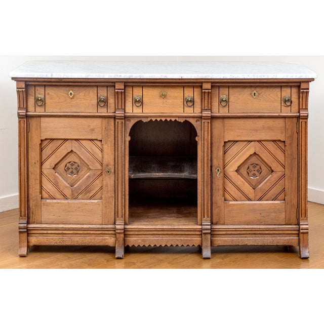 Antique Marble Top Walnut Sideboard | Ca. 1870 For Sale - Image 9 of 11