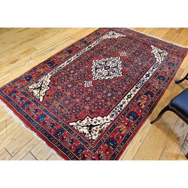 Vintage Persian Bidjar Rug, Hand-Knotted Wool, Herati Geometric Pattern, Red & Ivory, 5x8 For Sale - Image 4 of 16
