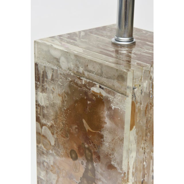 1970s 1970's Vintage French Lucite Column Table Lamp With Copper and Gold Leaf by Romeo Paris For Sale - Image 5 of 10