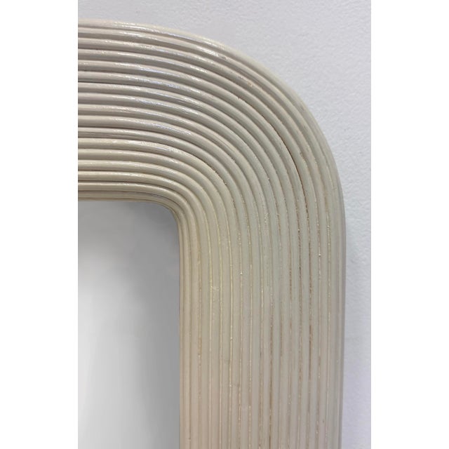 Large Vintage Coastal Painted Pencil Reed Wall Mirror For Sale - Image 4 of 6